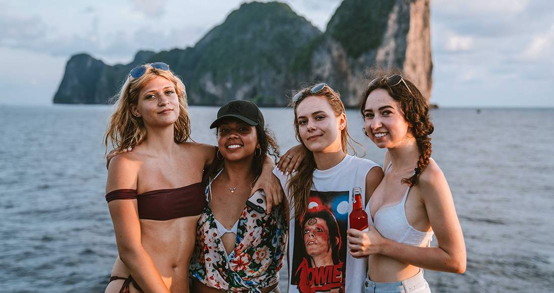 Girls on a boat in Thailand A group of girls on a boat in Thailand