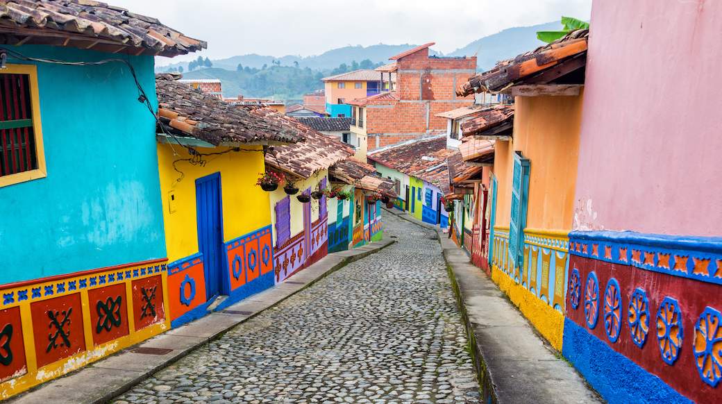 guatape view of the colourful buildings in guatape colombia