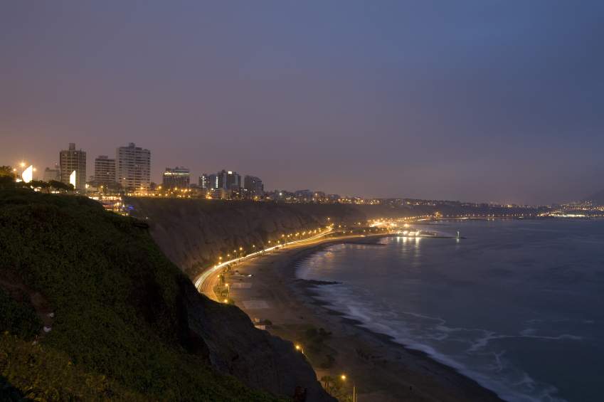 Lima at Night view of the coast of lima peru at night