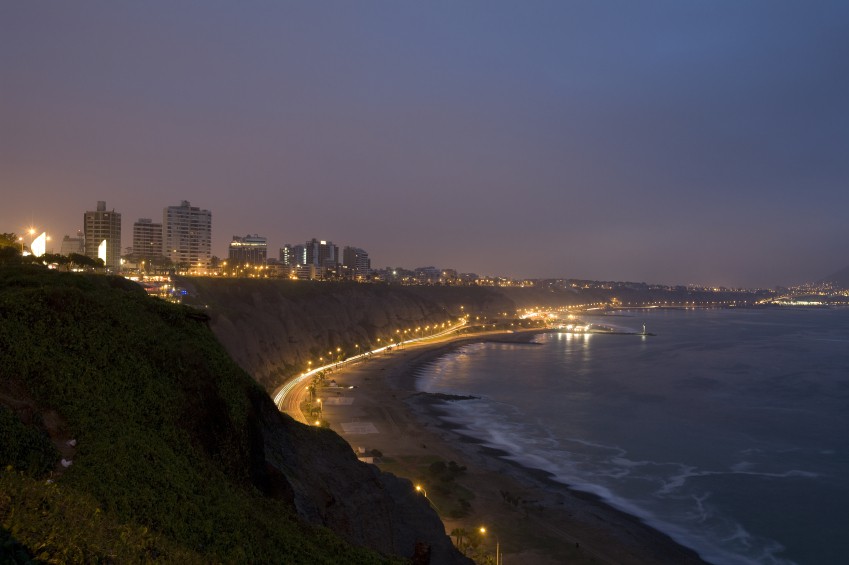 Lima at Night view of the coast of lima peru at night