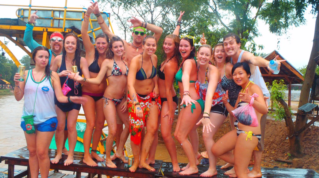 Party Group of girls partying in Vang Vieng Laos