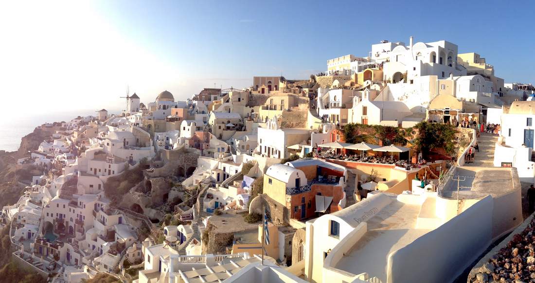 Santorini view santorini sunset in the greek islands