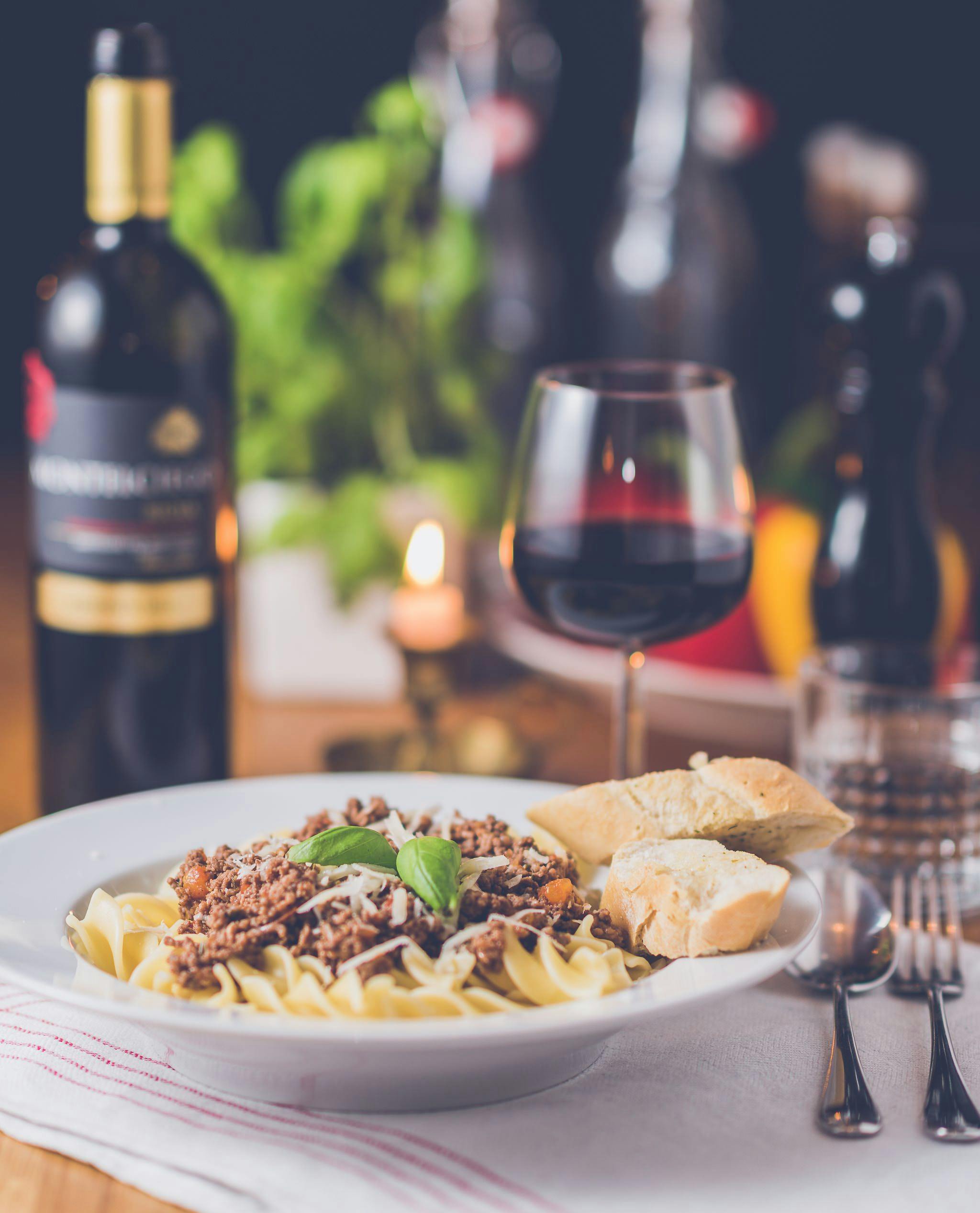Italian pasta and wine