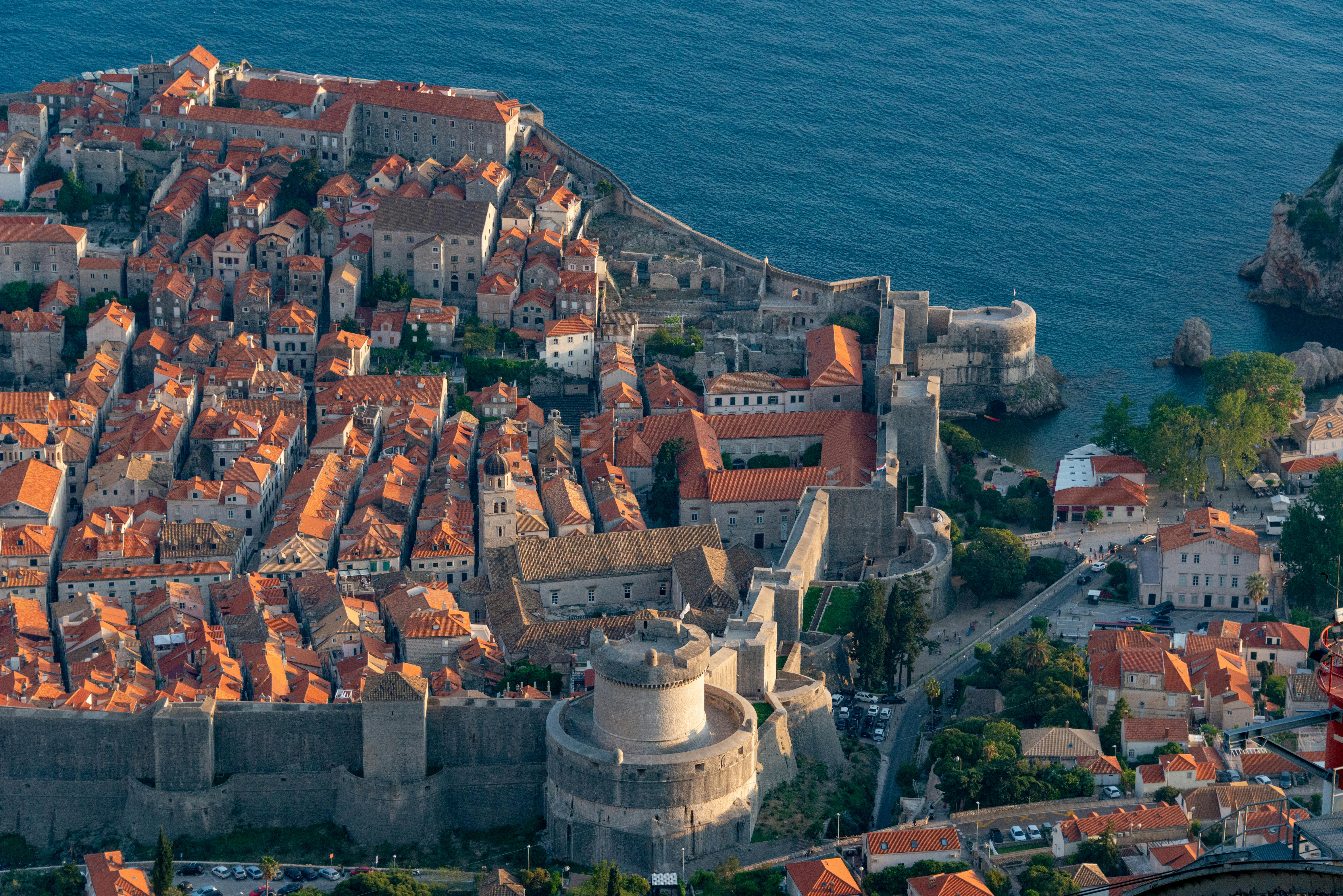 Aerial view of Dubrovnik old town and city walls, Croatia